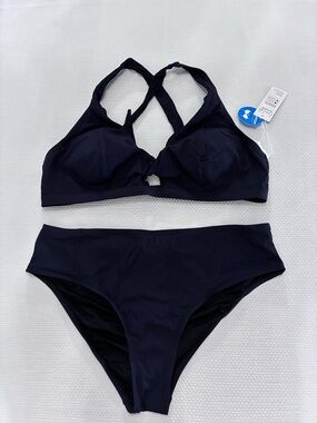 Cupshe Navy Crisscross Halter Bikini Set XL
